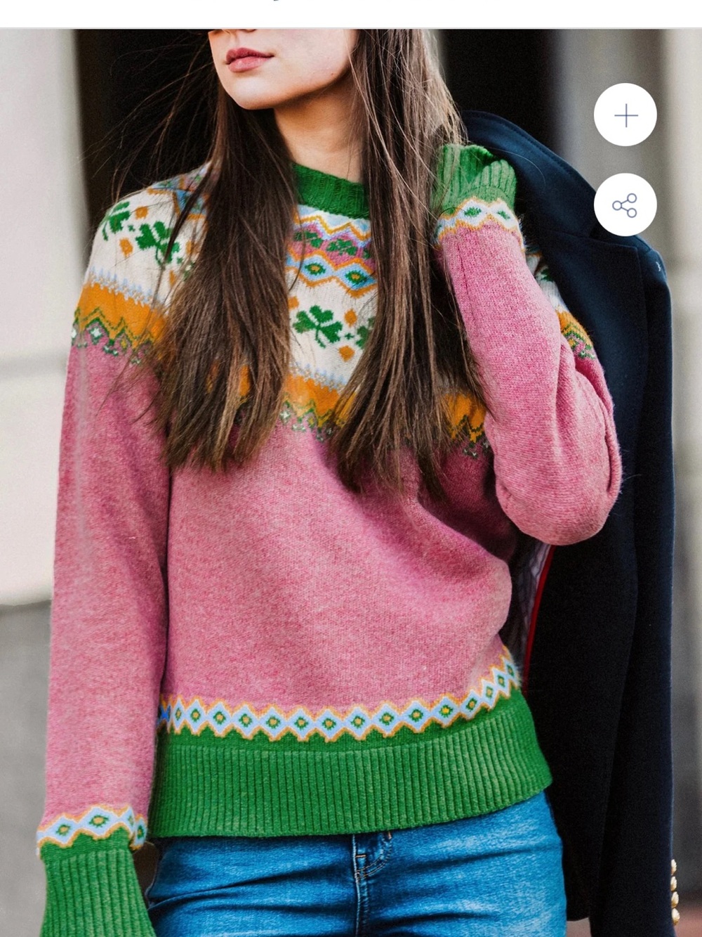 Kiel James Patrick Pink, Green & Yellow Fair Isle Crewneck Sweater - Picture 3 of 5